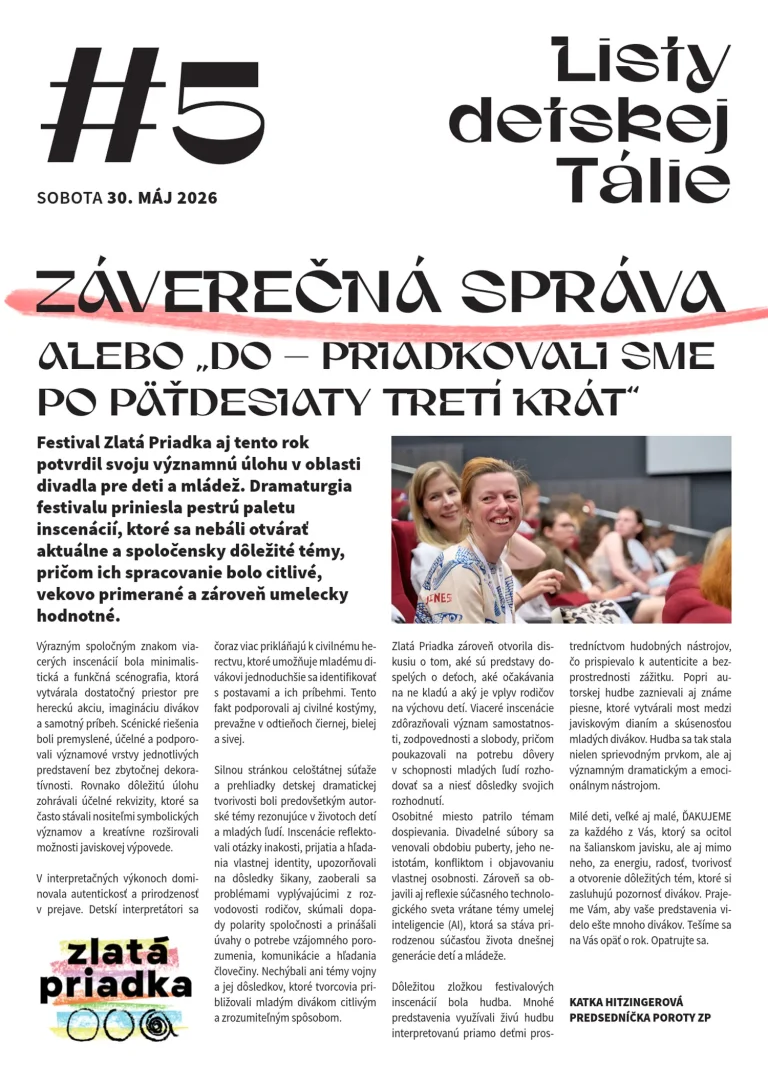Zlatá priadka 2026, Listy detskej Tálie 05, náhľad